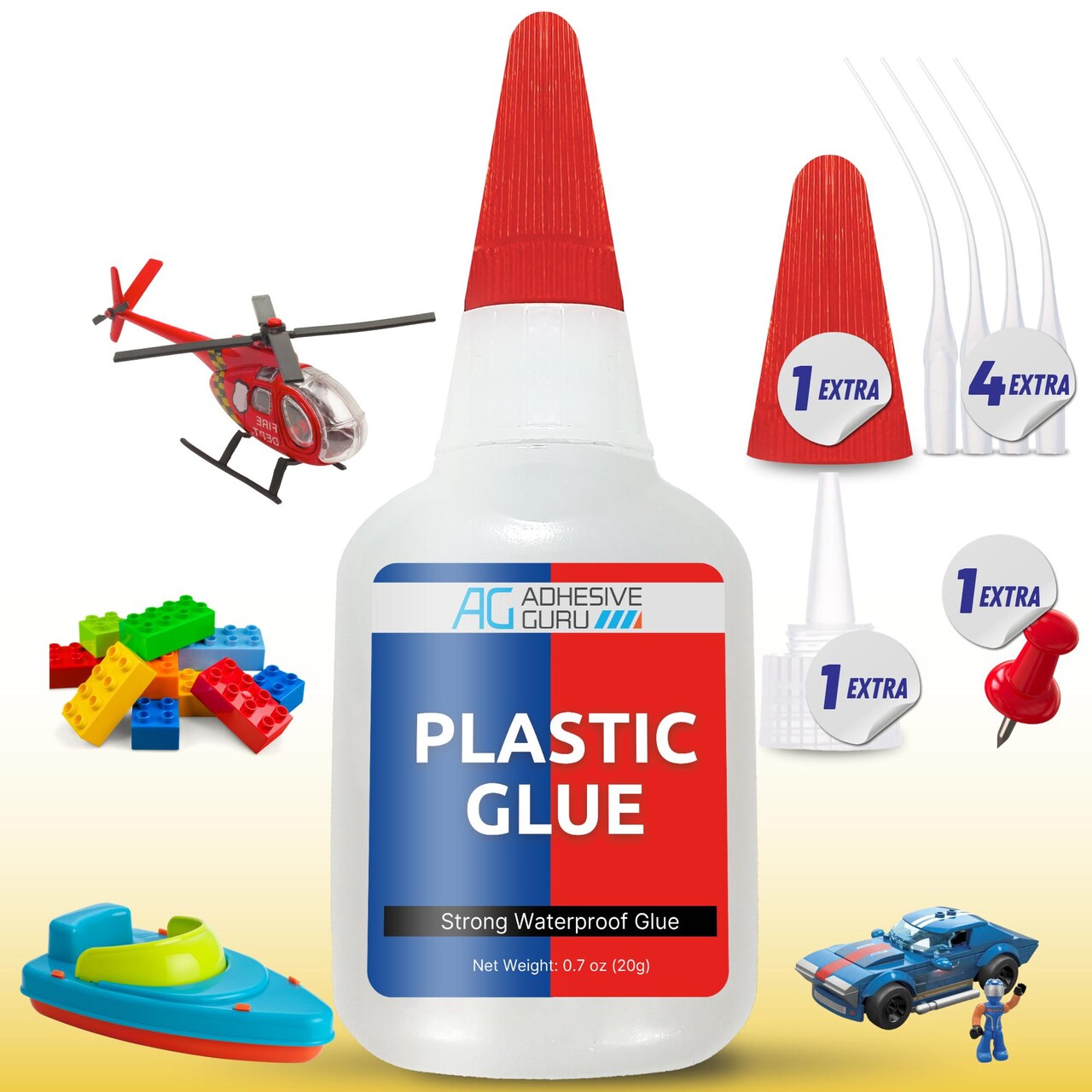 ADHESIVE GURU Plastic Glue 0.7 oz – Fast-Drying Super Glue for Plastic Repairs, Models, Toys, DIY & 3D Printing